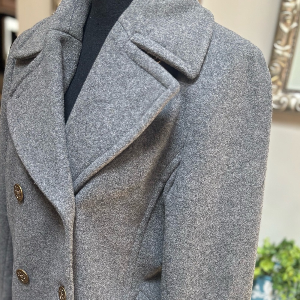 LANDS END WOOL GRAY CLASSIC TAILORED DOUBLE BREASTED NAUTICAL PEA COAT SZ 12 - Picture 10 of 13